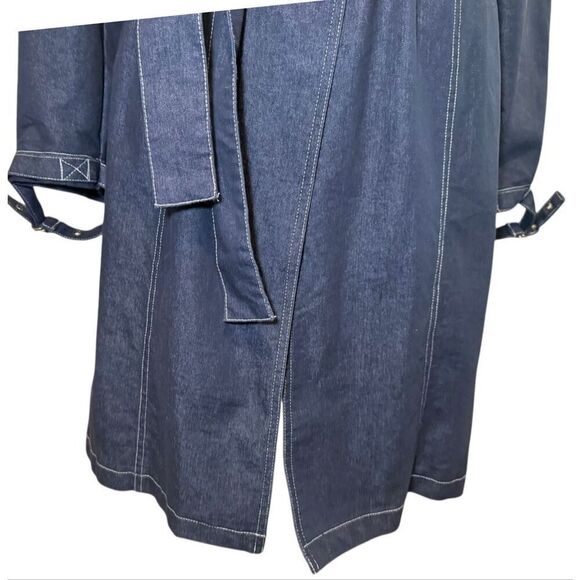 Vintage Sport Collection Dark Blue Denim Trench Coat Size 14 Fall - Picture 6 of 16